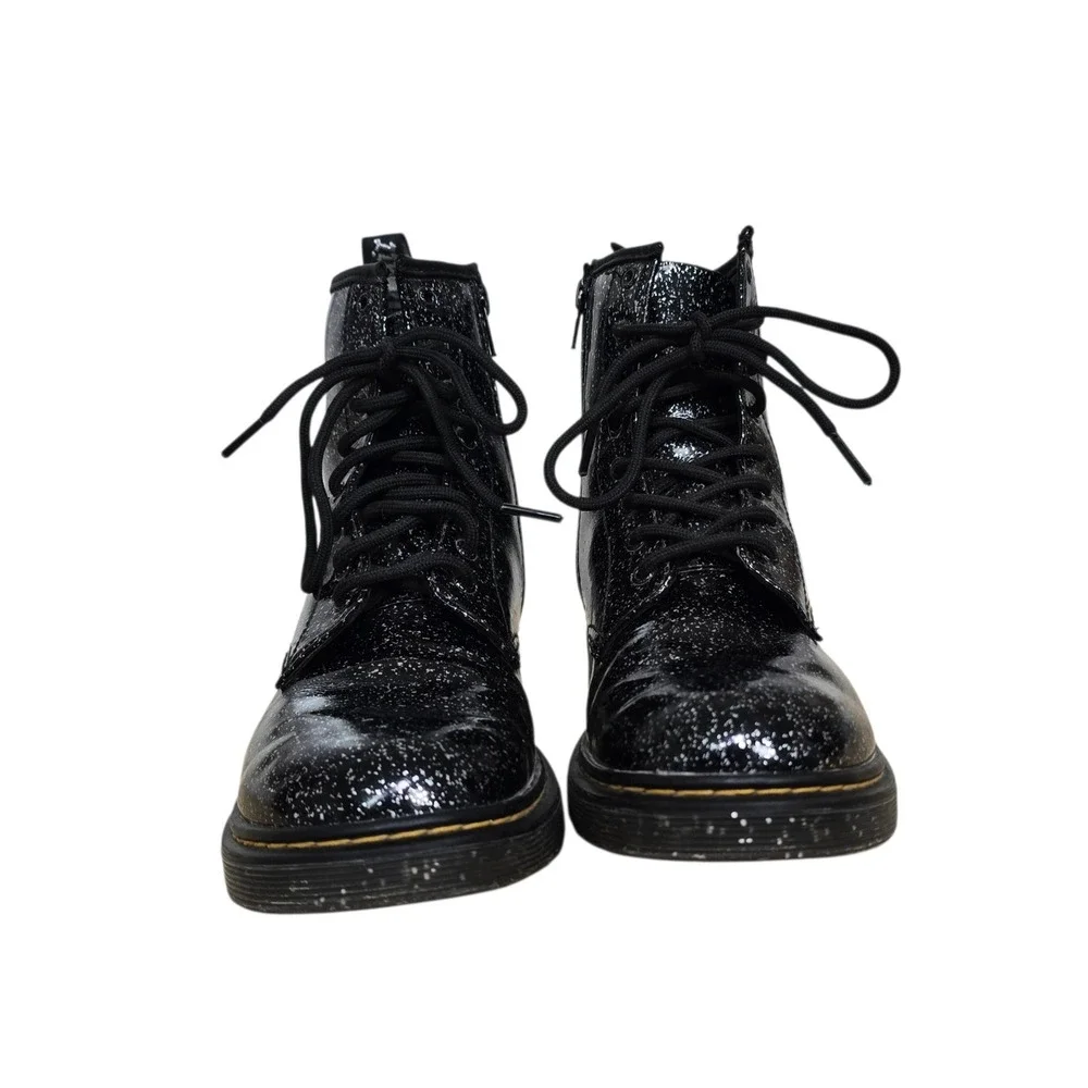 Dr. Martens 1460 Y Black Cosmic Glitter Lace‎ Up Side Zip Boots Kids Size 5 US L